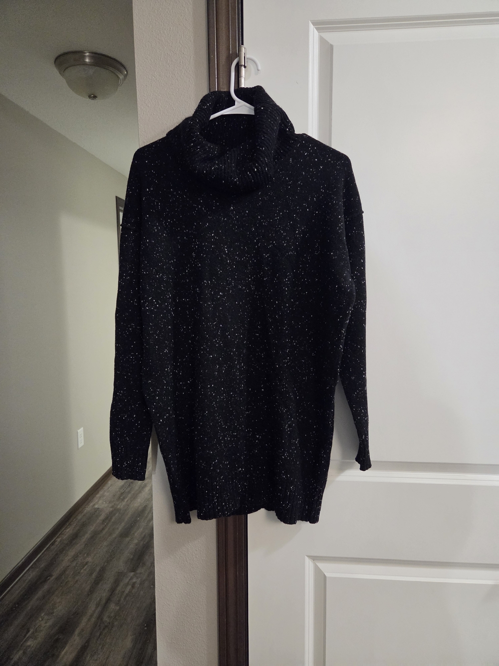 Athleta Cashmere Wool Black Speckled Cowl Neck Sweater
